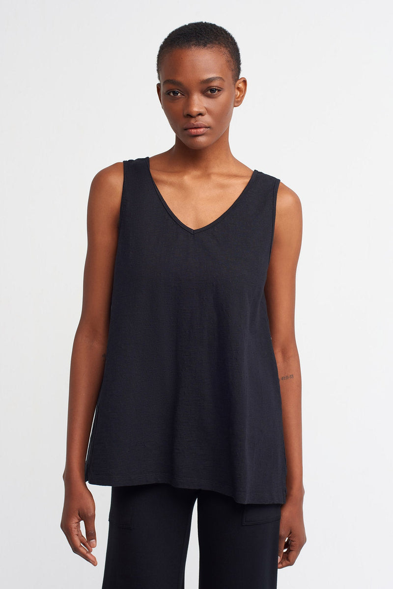 Nu Sleeveless V-Neck Blouse Black