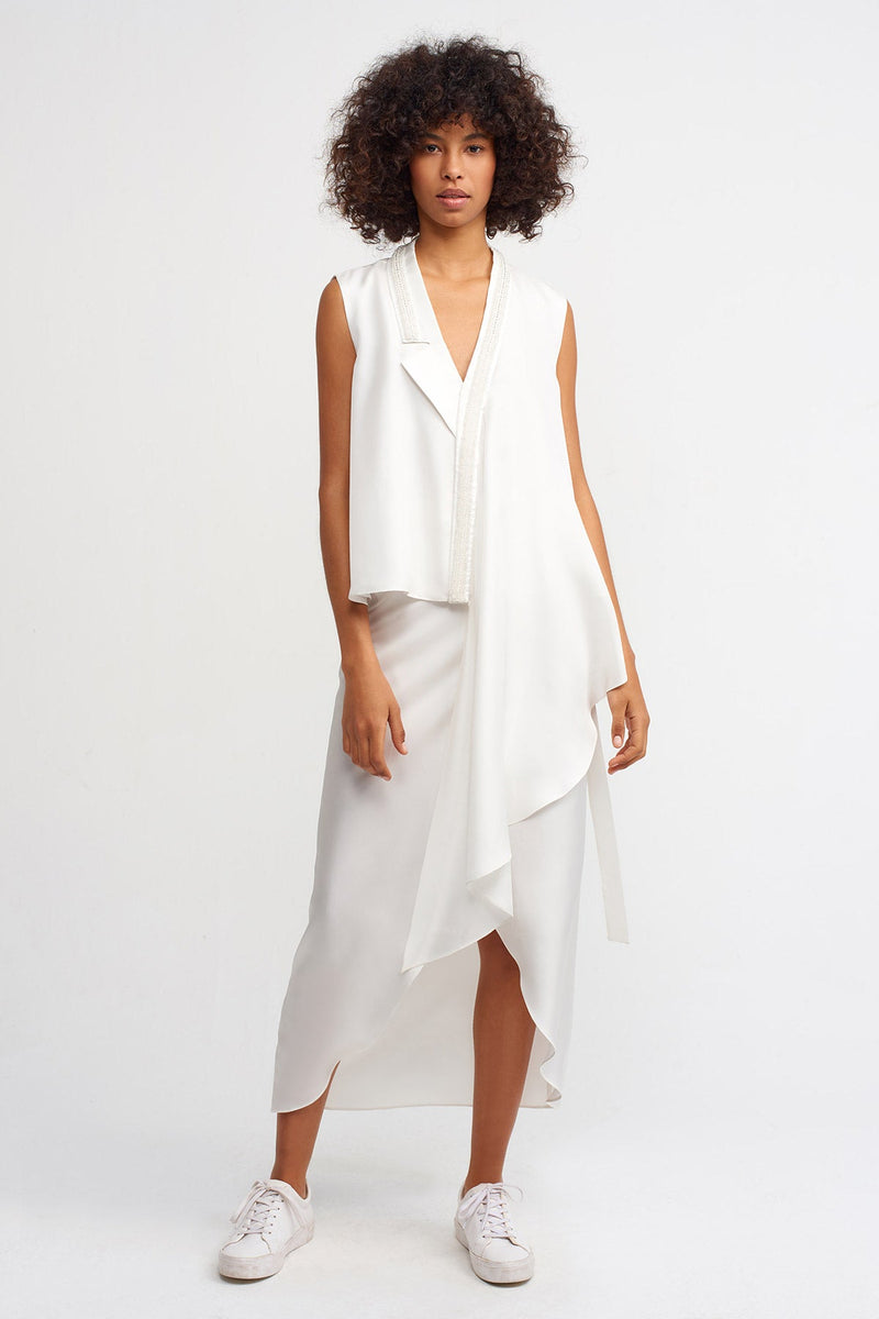 Nu Sleeveless Asymmetrical Blouse Off White