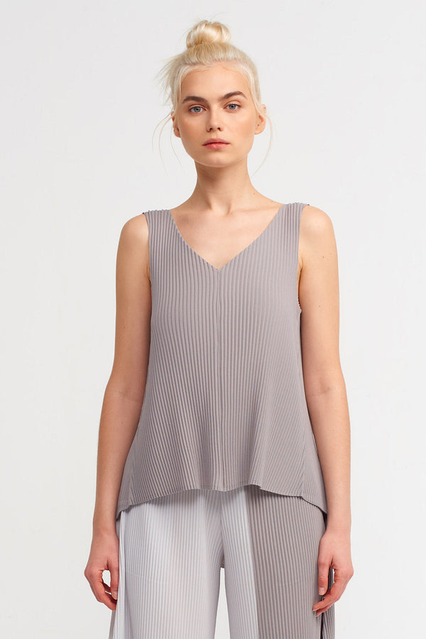 Nu V-Neck Ribbed Blouse Grey