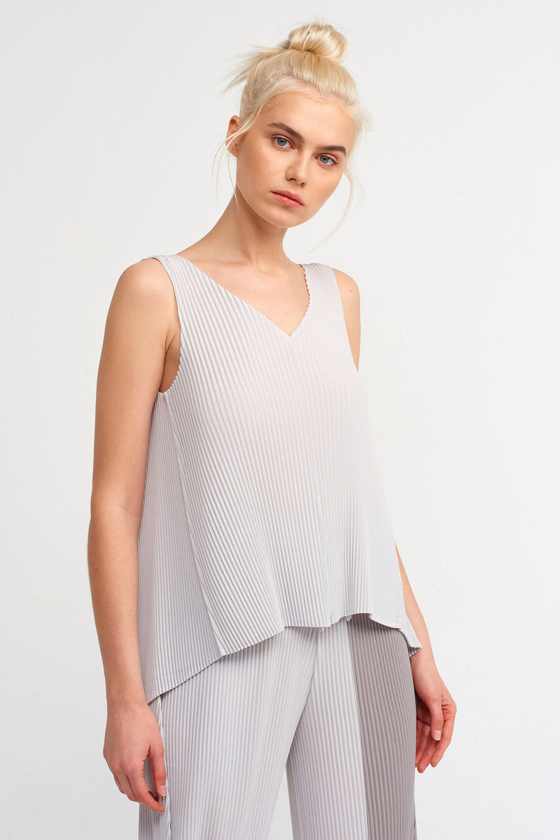 Nu V-Neck Ribbed Blouse Ice