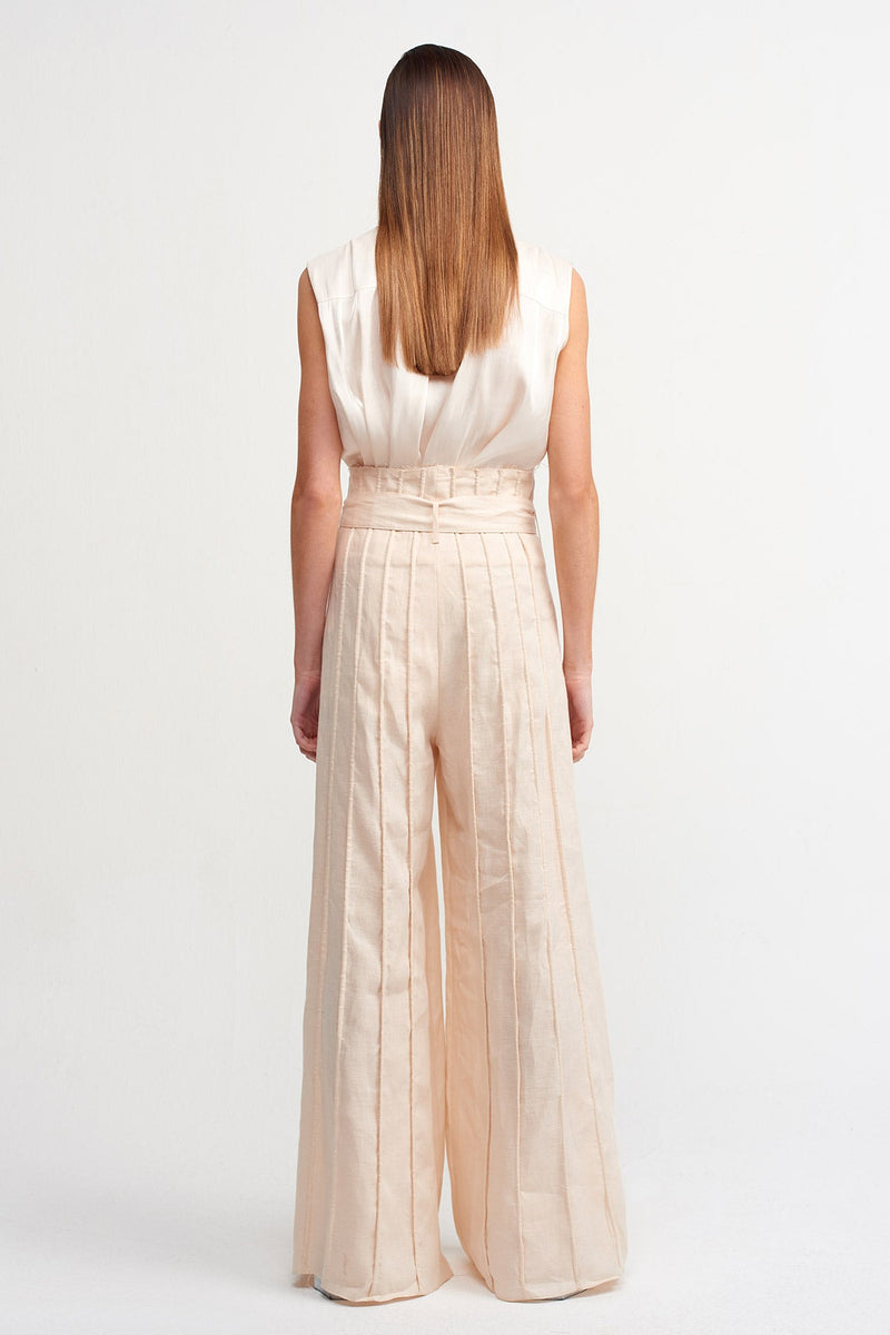 Nu Lined Detail Belted Trouser Off White