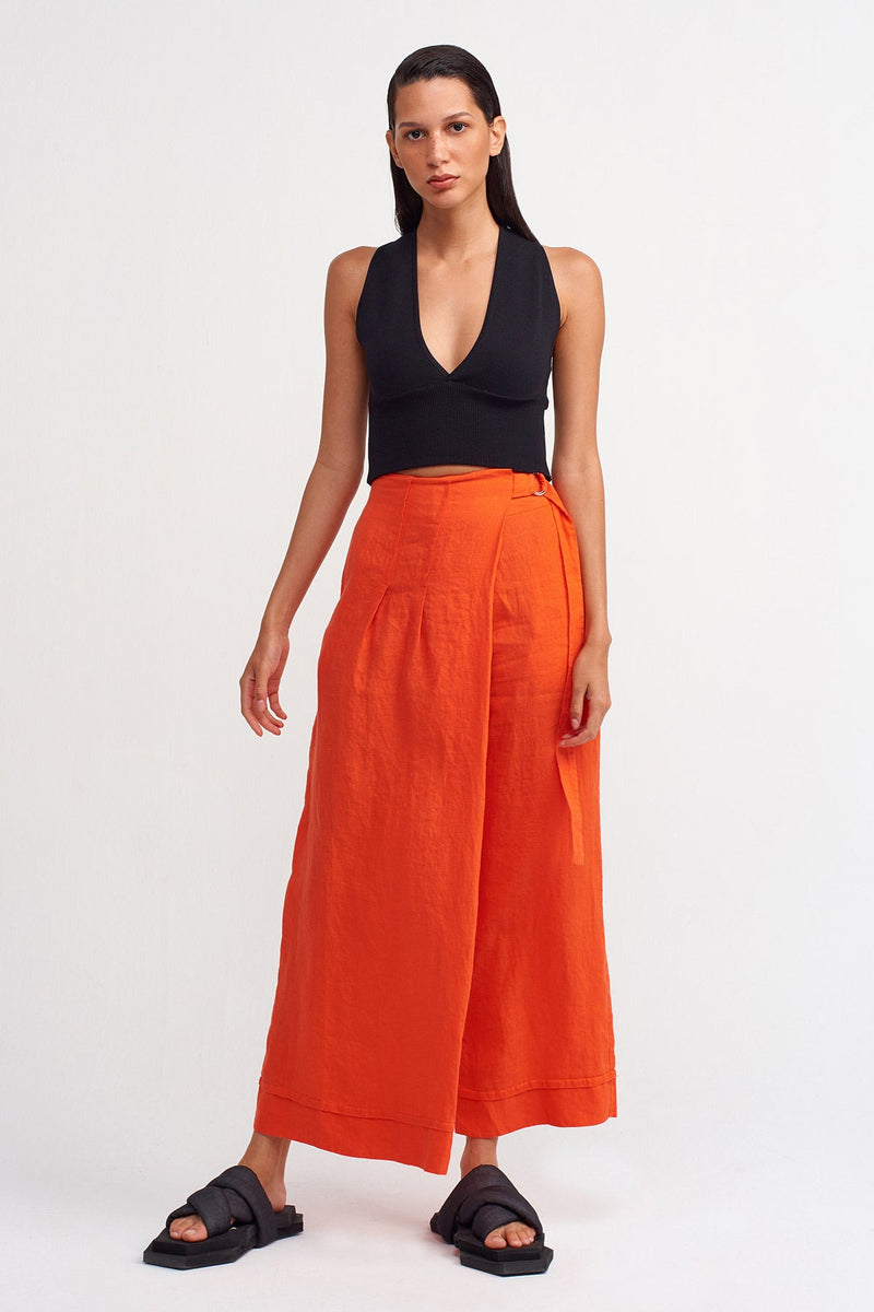 Nu Buckle Detail Palazzo Trouser Coral