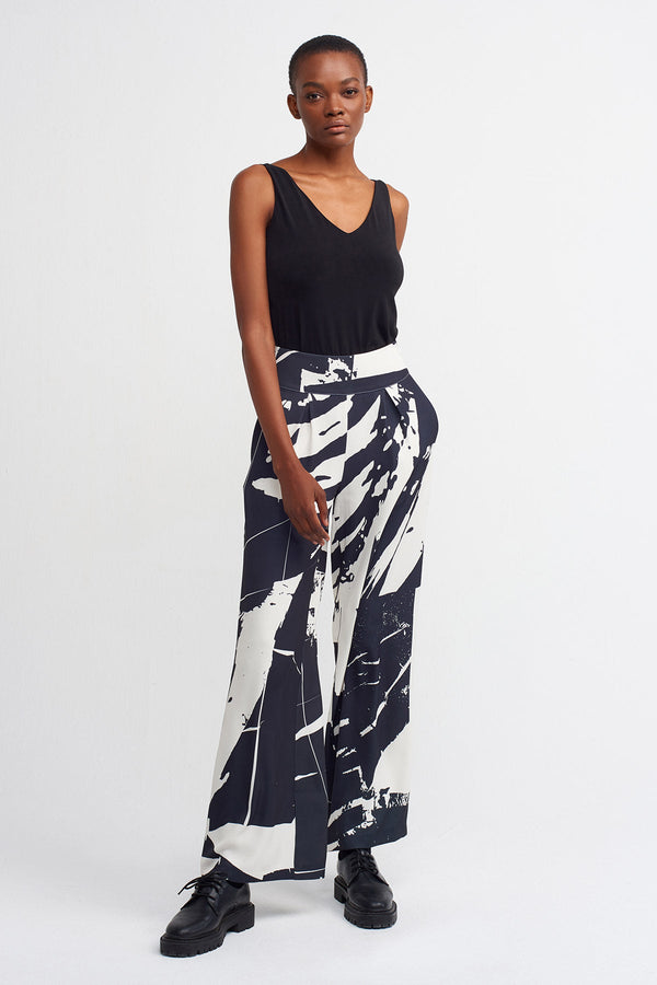 Nu Printed Wide Leg Trouser Black/Offwhite