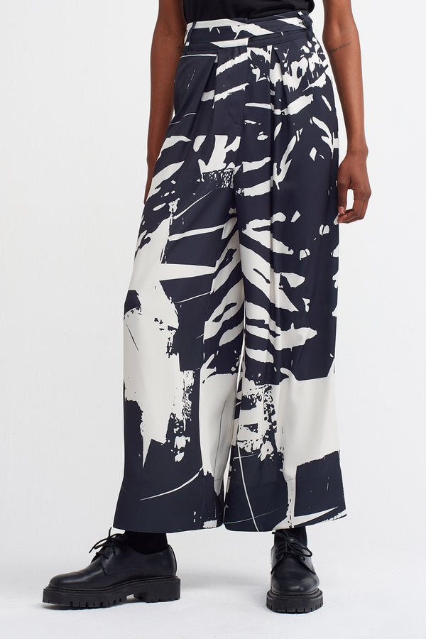 Nu Printed Wide Leg Trouser Black/Offwhite