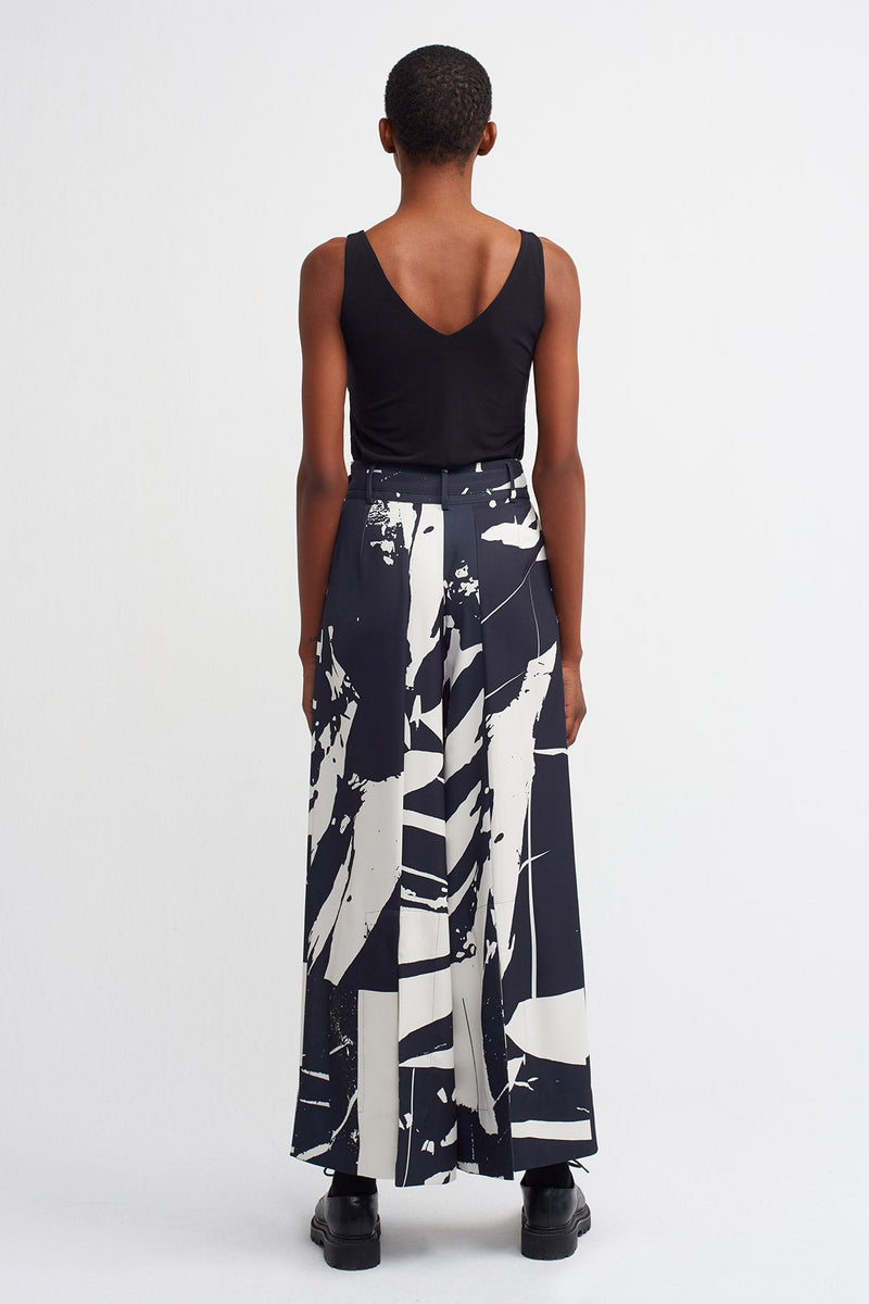 Nu Printed Wide Leg Trouser Black/Offwhite