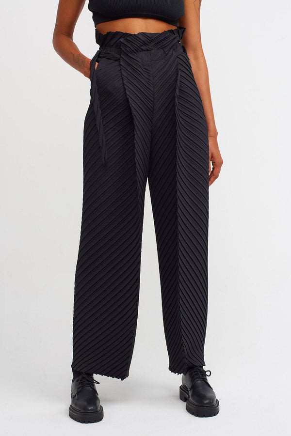 Nu Belt Detail Pleated Trouser Black