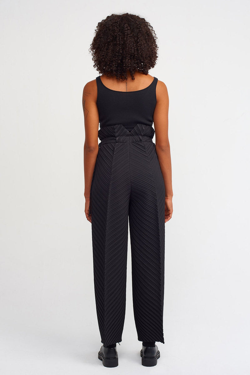 Nu Belt Detail Pleated Trouser Black