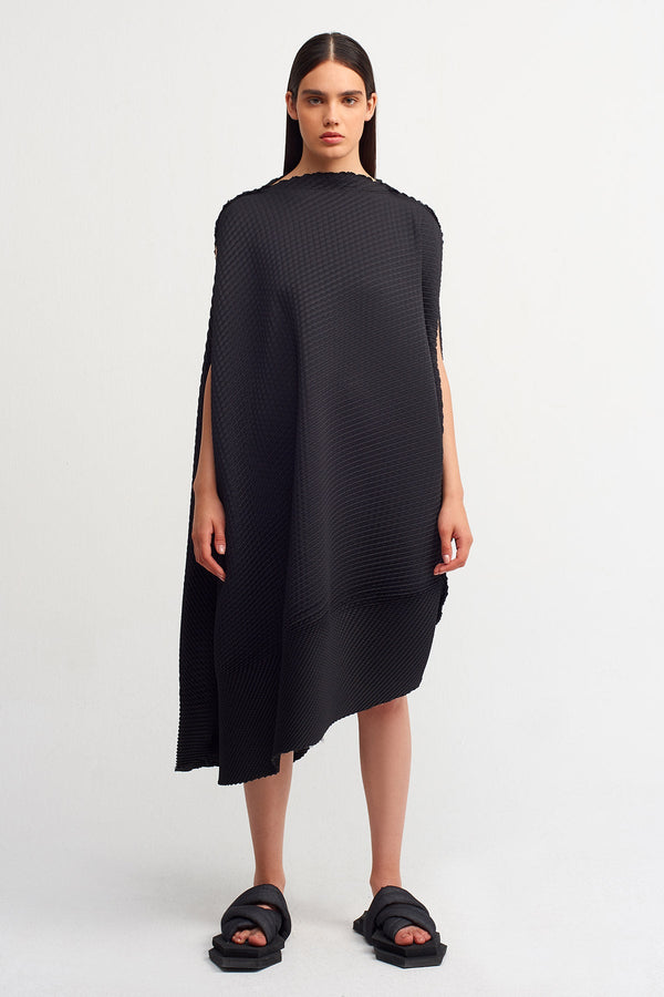 Nu Asymmetrical Pleated Dress Black