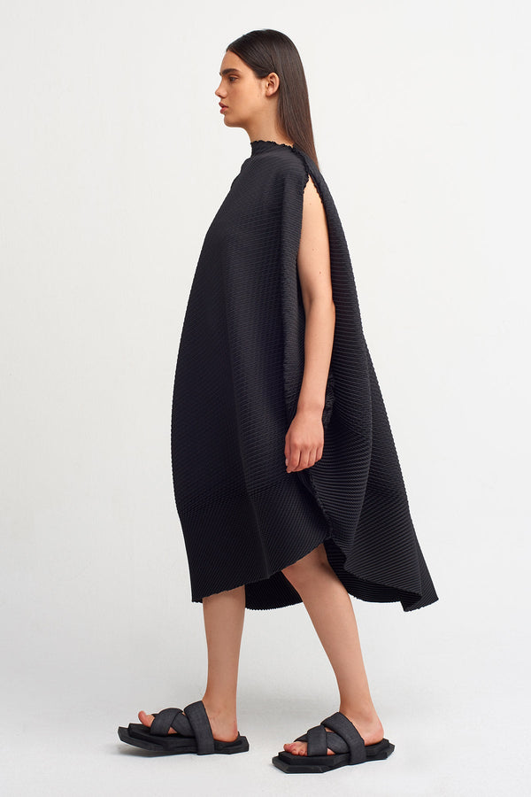 Nu Asymmetrical Pleated Dress Black