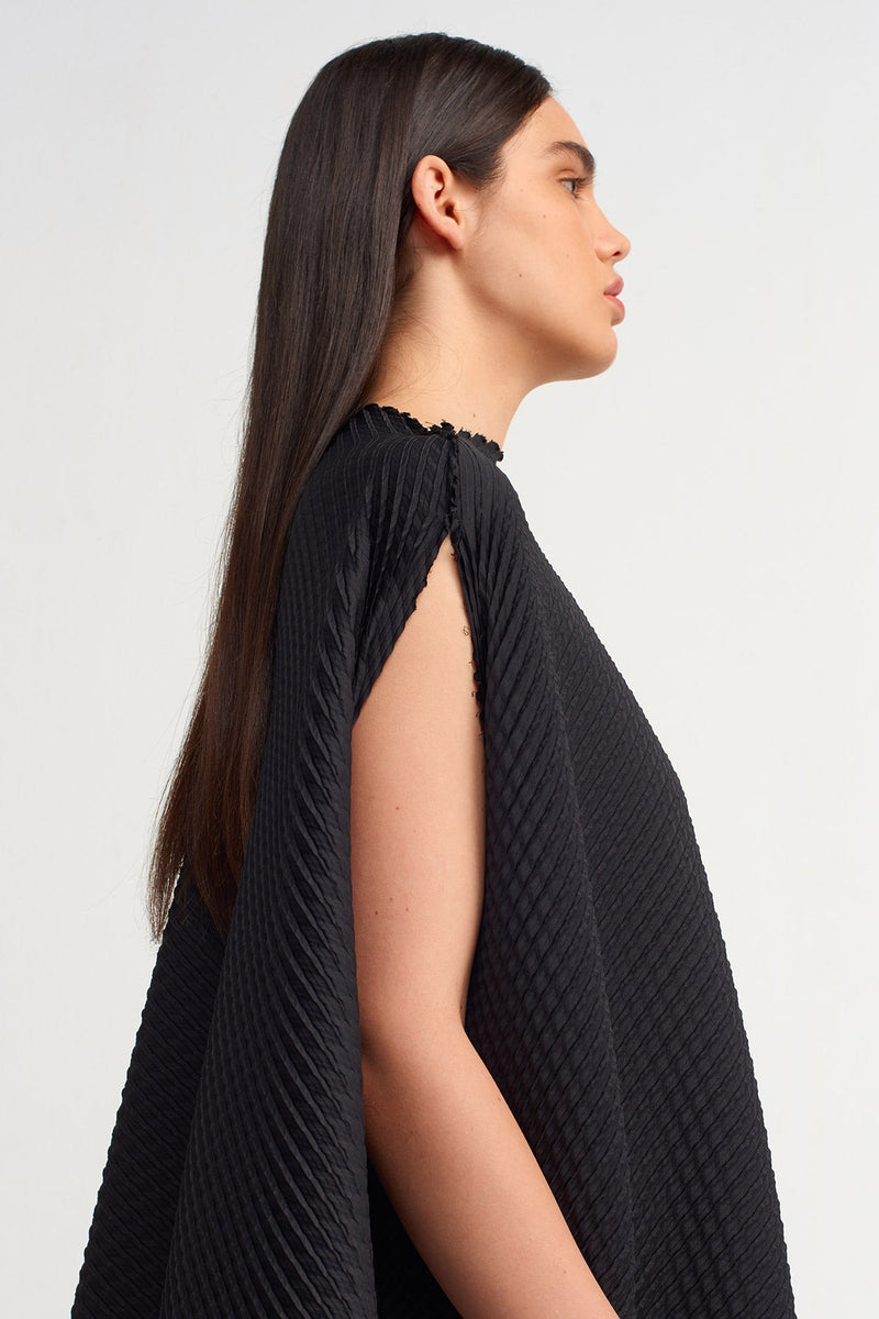 Nu Asymmetrical Pleated Dress Black