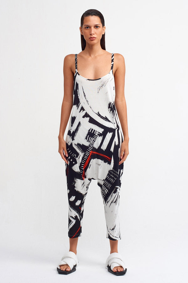 Nu Printed Harem Jumpsuit Black/Off White