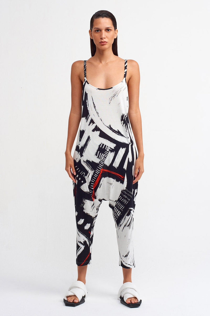 Nu Printed Harem Jumpsuit Black/Off White