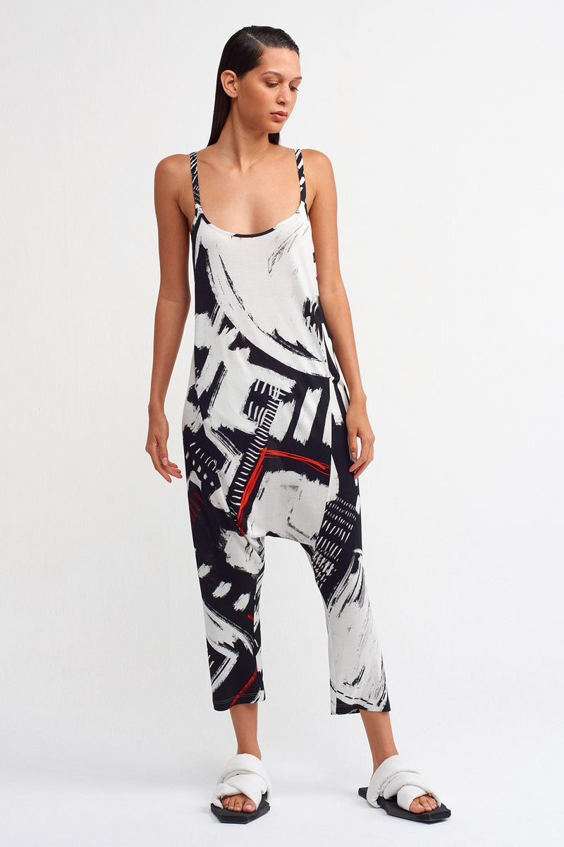 Nu Printed Harem Jumpsuit Black/Off White