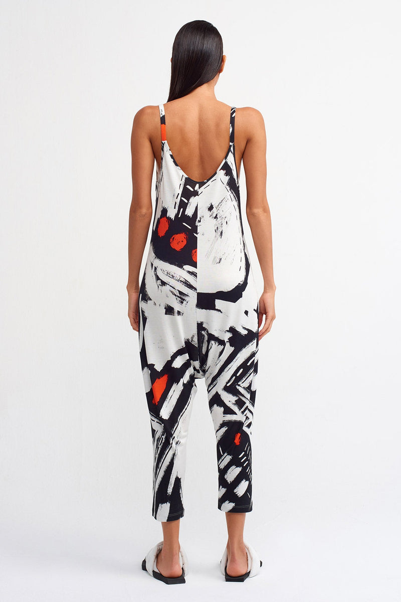 Nu Printed Harem Jumpsuit Black/Off White