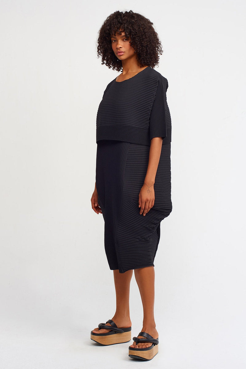 Nu Egg-Shaped Pleated Dress Black