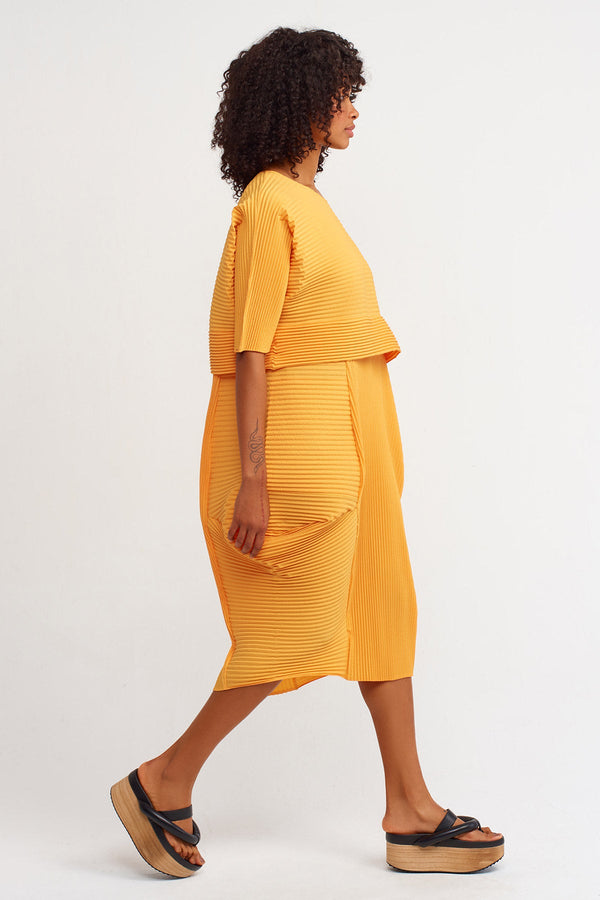 Nu Egg-Shaped Pleated Dress Saffron