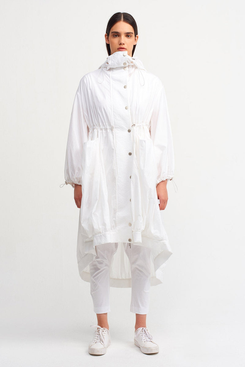 Nu Hoodie Midi Trench Coat Off White