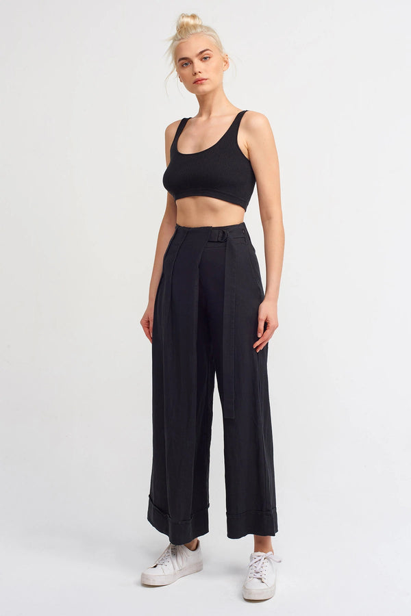 Nu Buckle Detail Palazzo Trouser Black