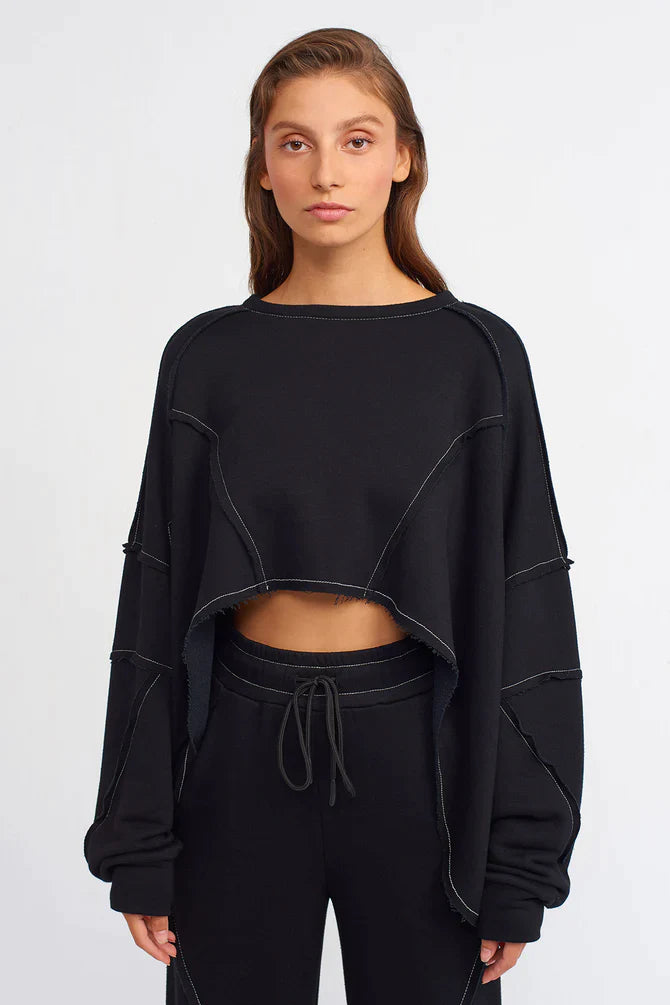 Nu Cropped Sweatshirt With Stitched Detail Black