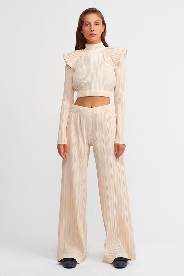 Nu Allover Pleated Cropped Blouse Natural