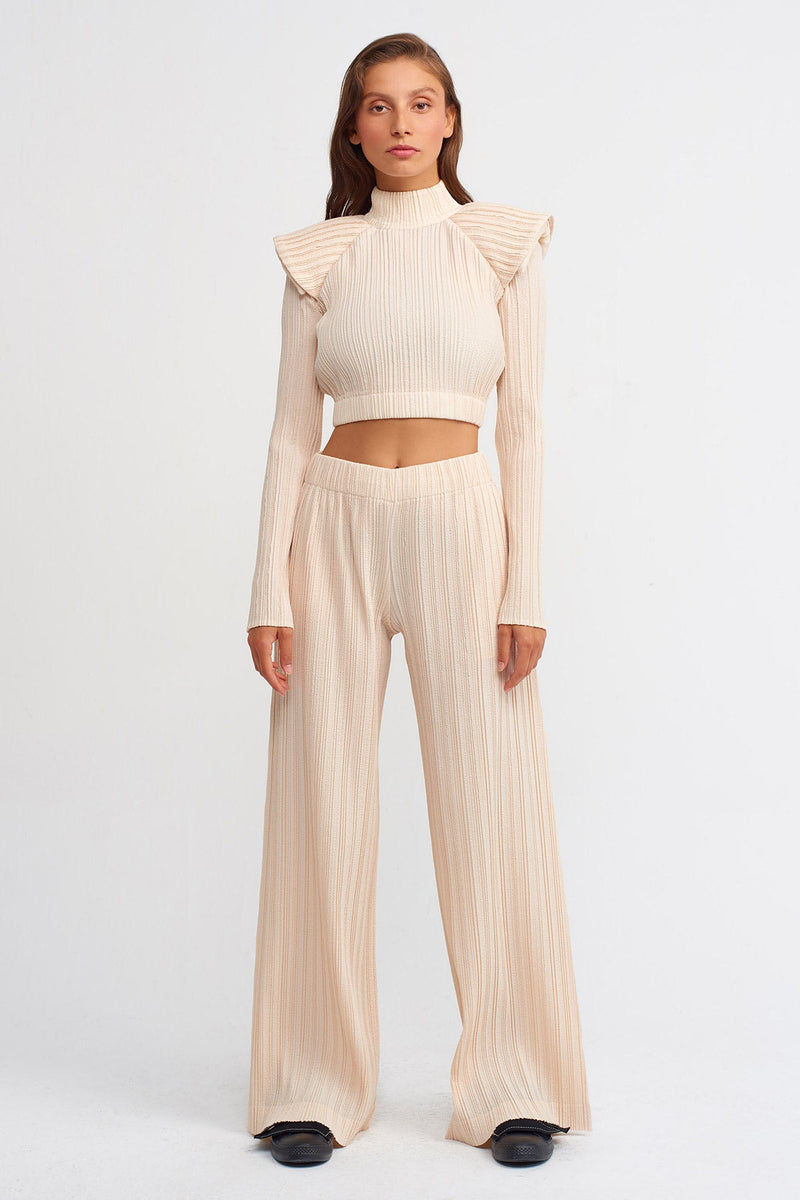 Nu Allover Pleated Cropped Blouse Natural