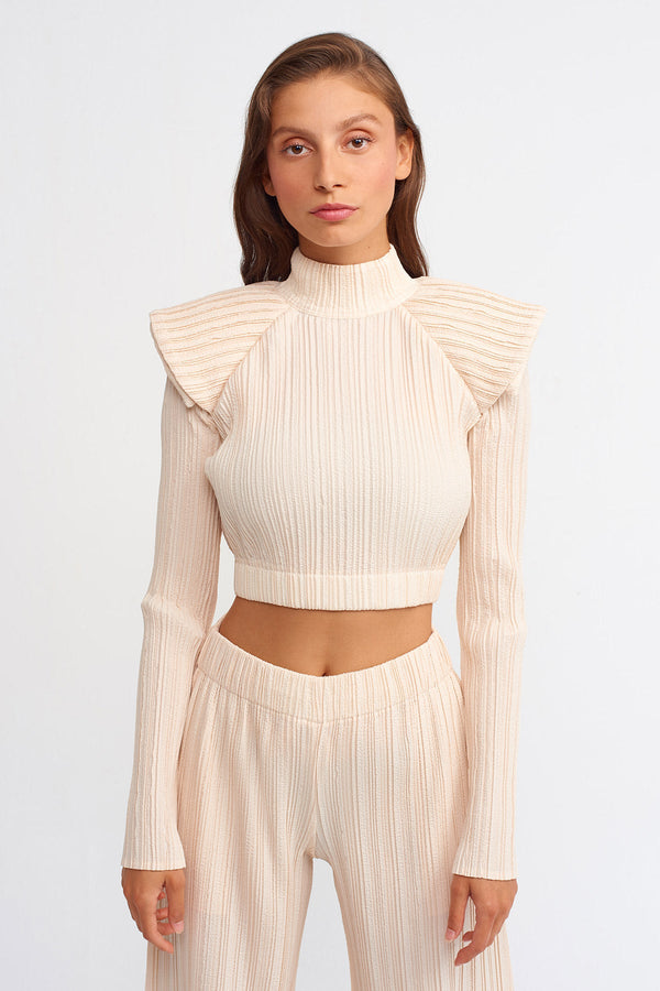 Nu Allover Pleated Cropped Blouse Natural