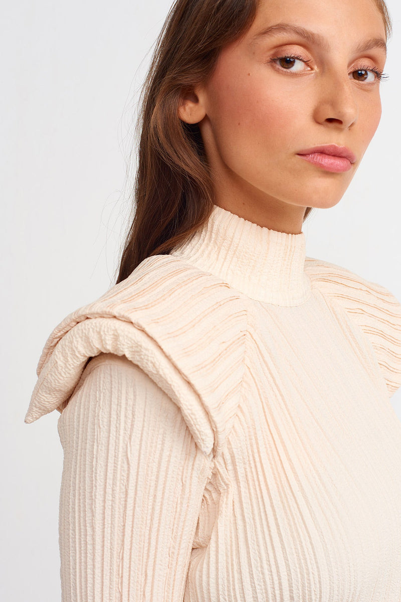 Nu Allover Pleated Cropped Blouse Natural