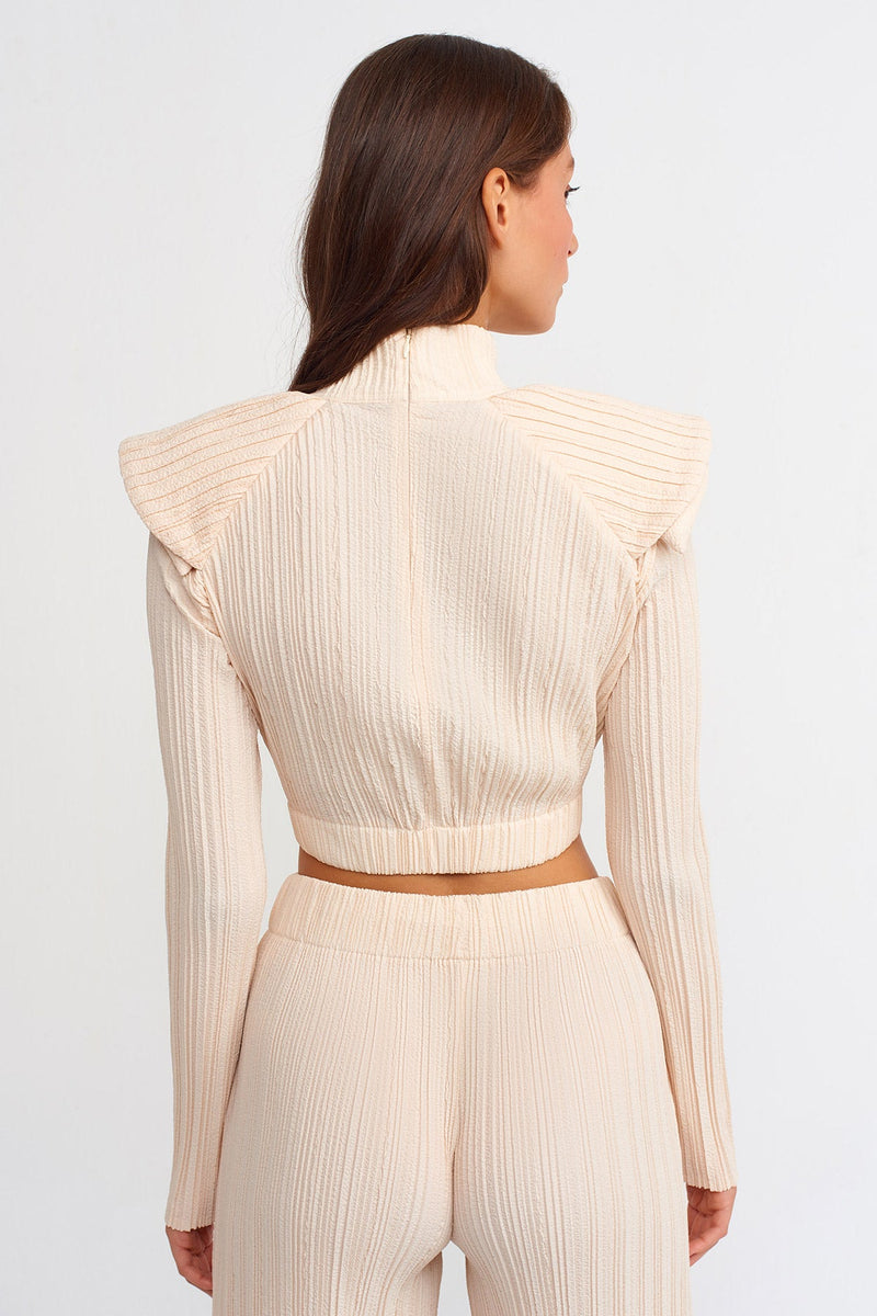 Nu Allover Pleated Cropped Blouse Natural