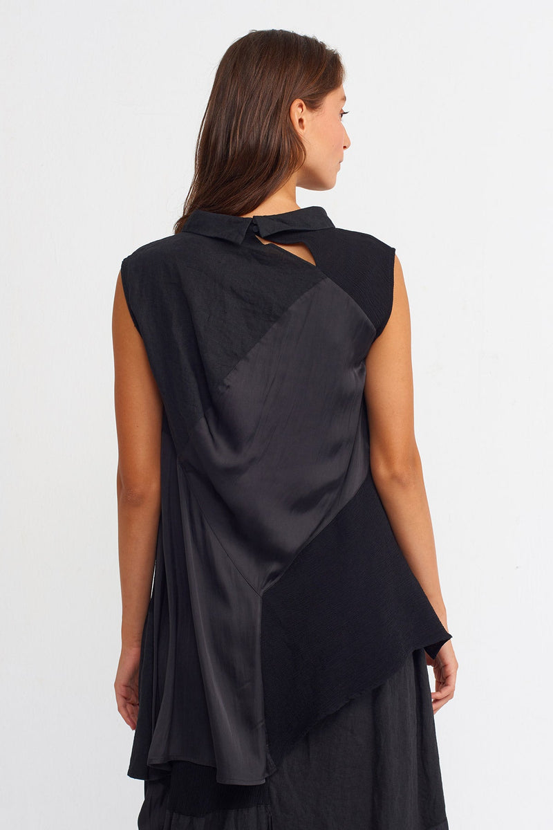 Nu Solid Sleeveless Asymmetrical Blouse Black