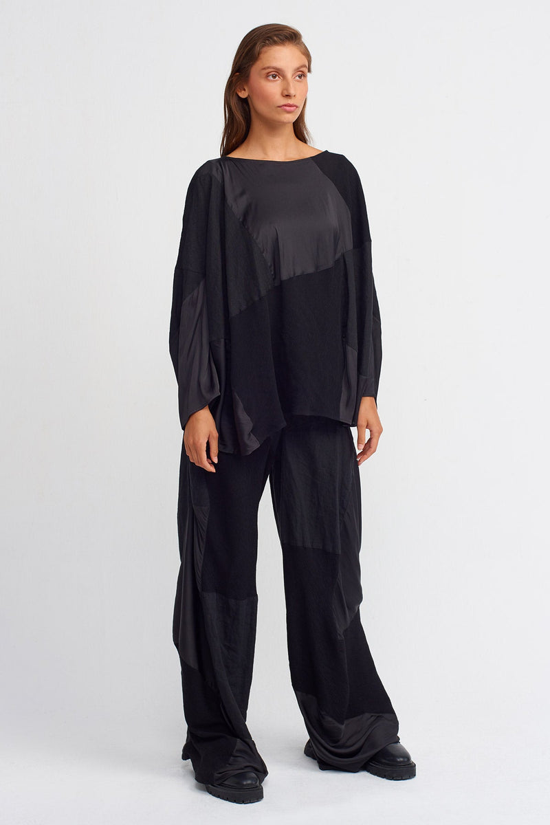 Nu Pleated Detail Solid Blouse Black