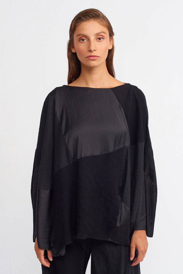 Nu Pleated Detail Solid Blouse Black