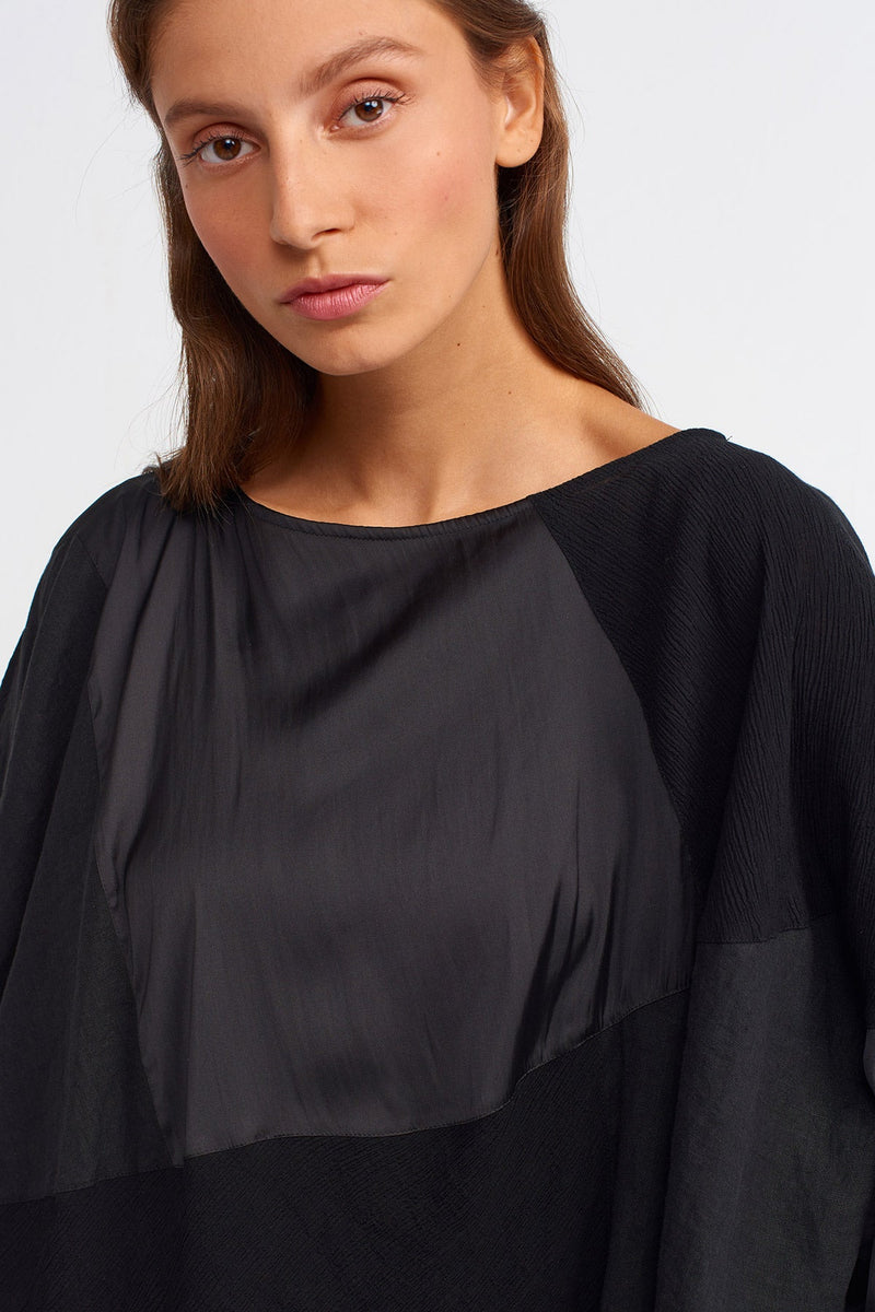 Nu Pleated Detail Solid Blouse Black