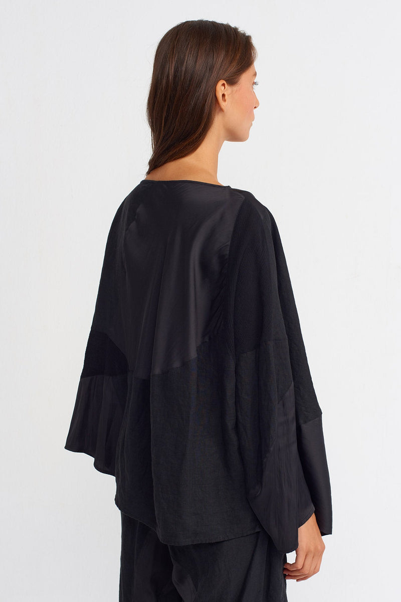 Nu Pleated Detail Solid Blouse Black