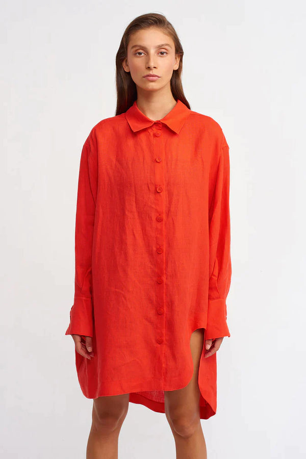 Nu Solid Oversize Long Shirt Red