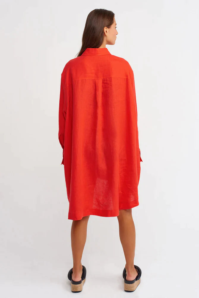 Nu Solid Oversize Long Shirt Red