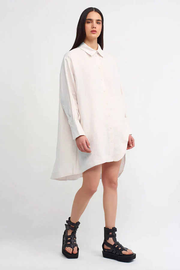 Nu Solid Oversize Long Shirt Off White