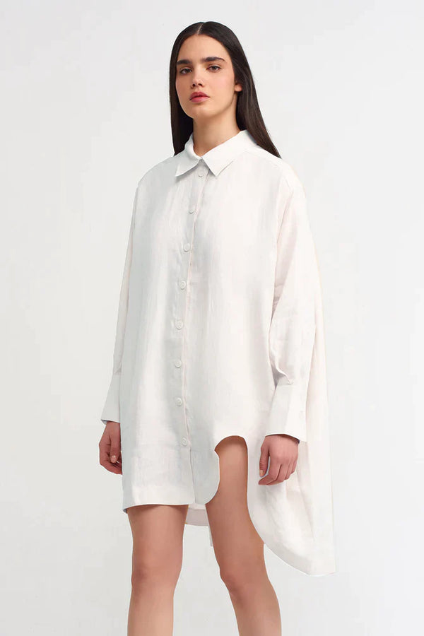 Nu Solid Oversize Long Shirt Off White