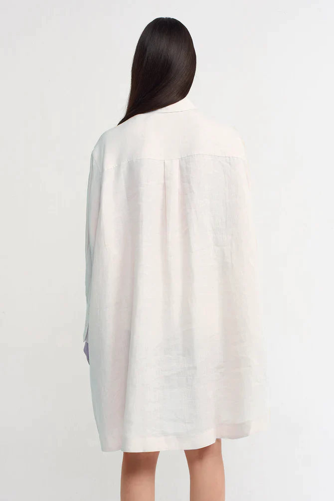 Nu Solid Oversize Long Shirt Off White