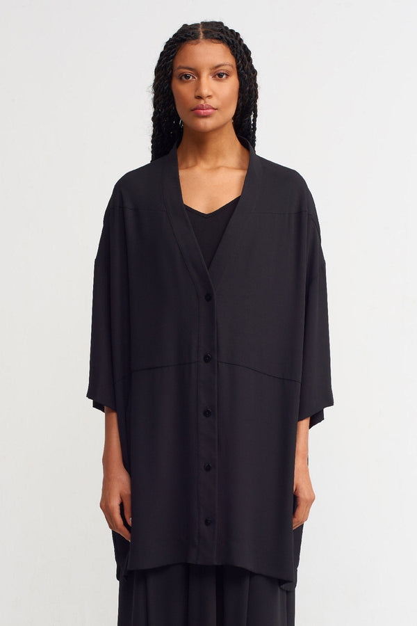 Nu Solid V-Neck Oversize Blouse Black