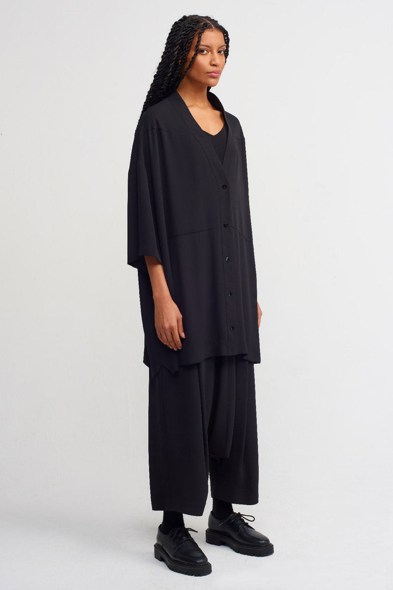 Nu Solid V-Neck Oversize Blouse Black