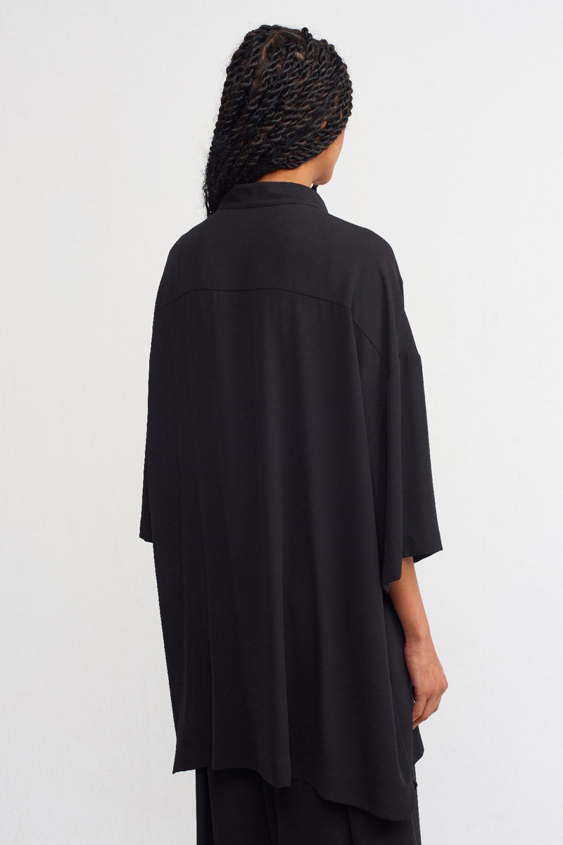 Nu Solid V-Neck Oversize Blouse Black