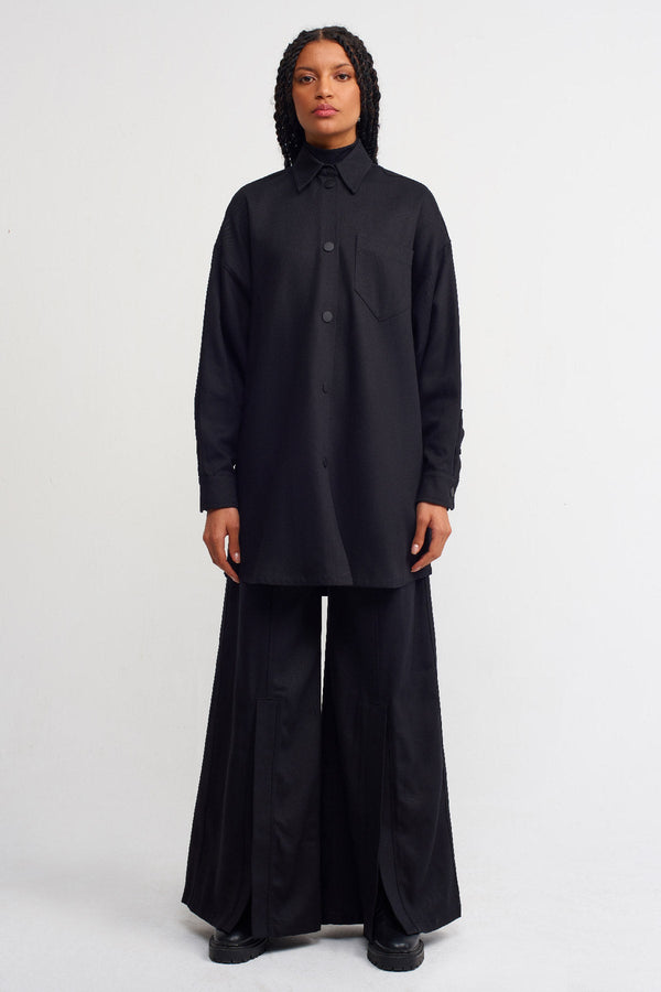 Nu Oversize Solid Denim Shirt Black