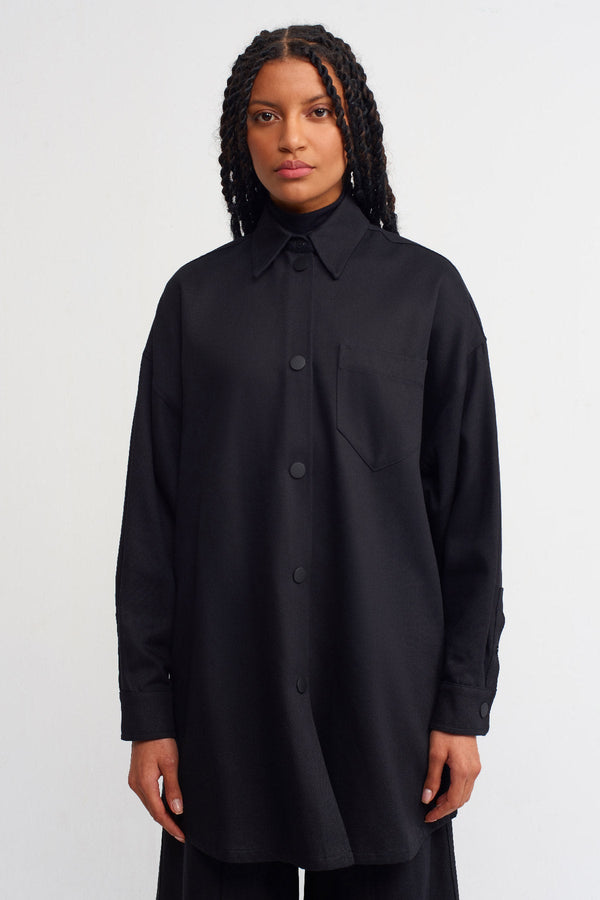 Nu Oversize Solid Denim Shirt Black