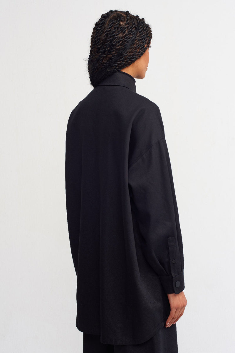 Nu Oversize Solid Denim Shirt Black