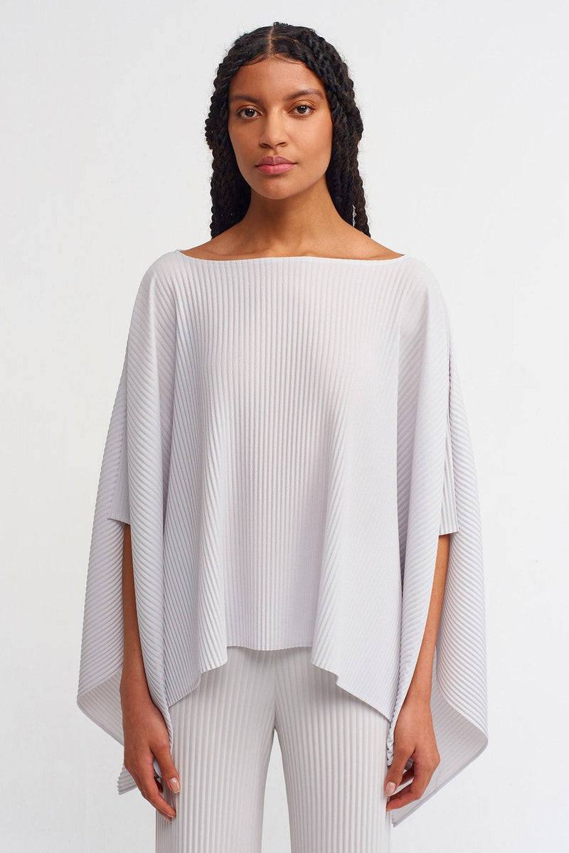 Nu Solid Asymmetrical Ribbed Blouse Ice