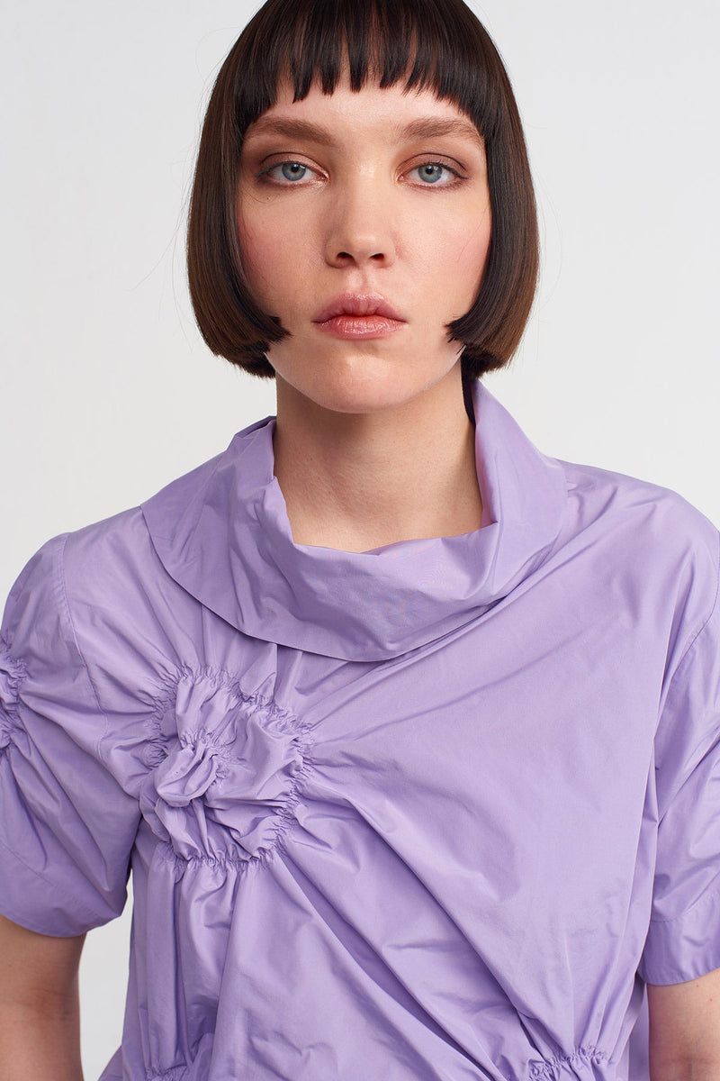 Nu Solid Elastic Detail Blouse Lilac