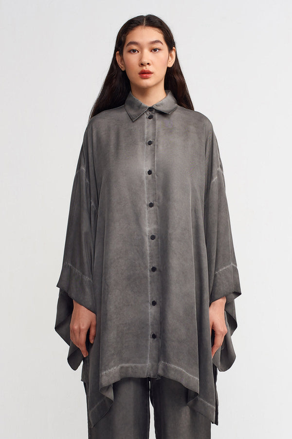 Nu Wide Sleeve Loose Silk Shirt Black