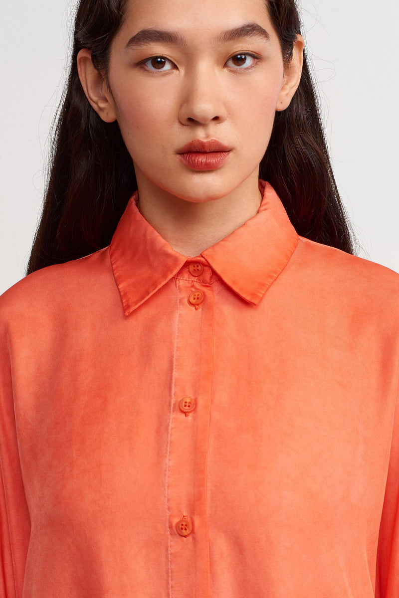 Nu Wide Sleeve Loose Silk Shirt Orange