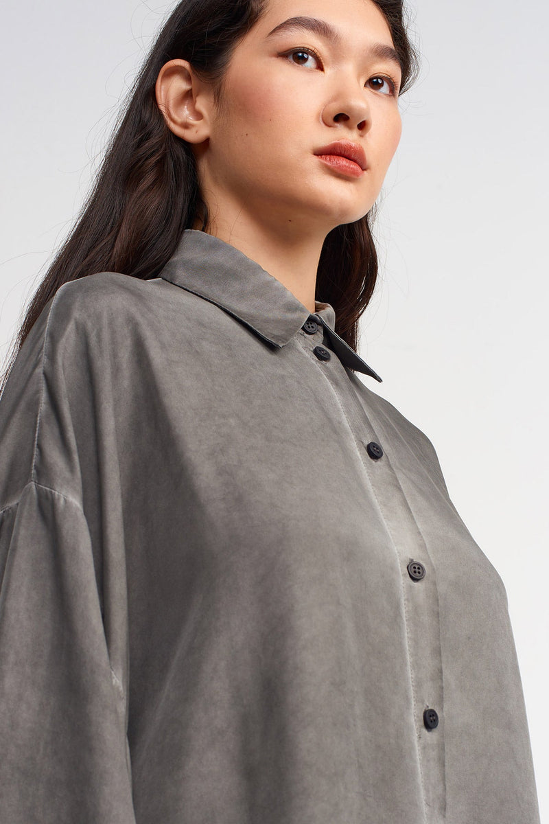 Nu Wide Sleeve Loose Silk Shirt Black