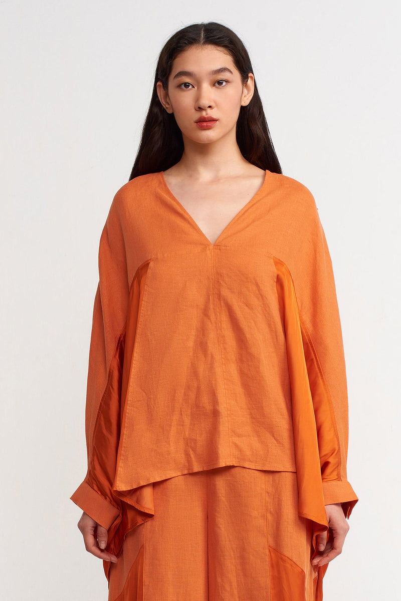 Nu Linen Mix Satin Blouse Amber